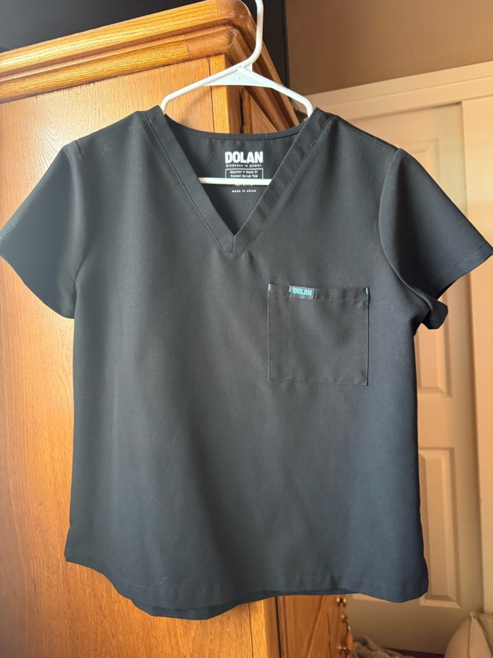 dolan Black Scrub Top with Teal Logo Accents